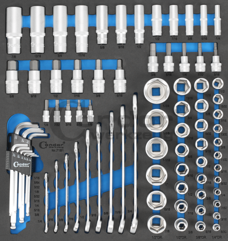 Condor Schaumeinlage Zoll Werkzeuge 2/3 81-tlg.